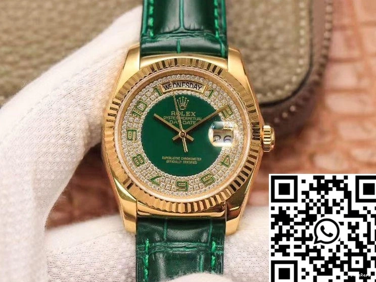 watch Day-Date Green Replica 36mm Diamond Enamel Gold dial Gypsophila Rolex 1111